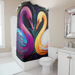 Swan Stached Glass Mosaic Badezimmer Duschvorhang