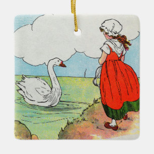 Swan, Swan Over Sea Mother Gänse Kinderzimmer Rhym Keramikornament