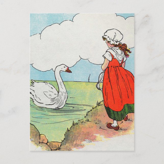 Swan, Swan Over Sea Mother Gänse Kinderzimmer Rhym Postkarte (Vorderseite)