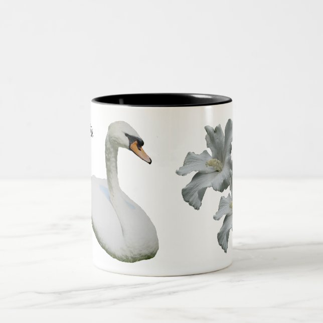 Swan und Hibiskus Blume Personalisiert Zweifarbige Tasse (Mittel)