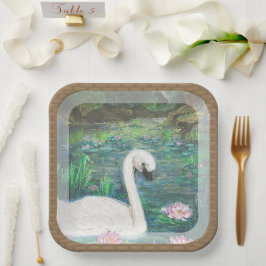 Swan und Lilies (Square) Pappteller