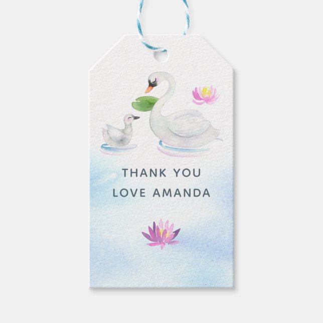 Swan Watercolor Babydusche Geschenkanhänger (Vorderseite)