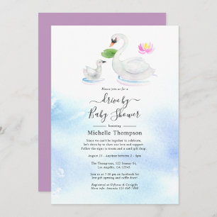 Swan Watercolor Drive by Bridal oder Babydusche Einladung