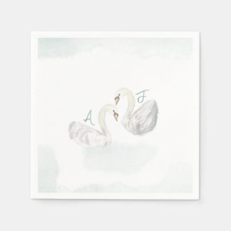 Swan watercolor themed elegant wedding napkins serviette