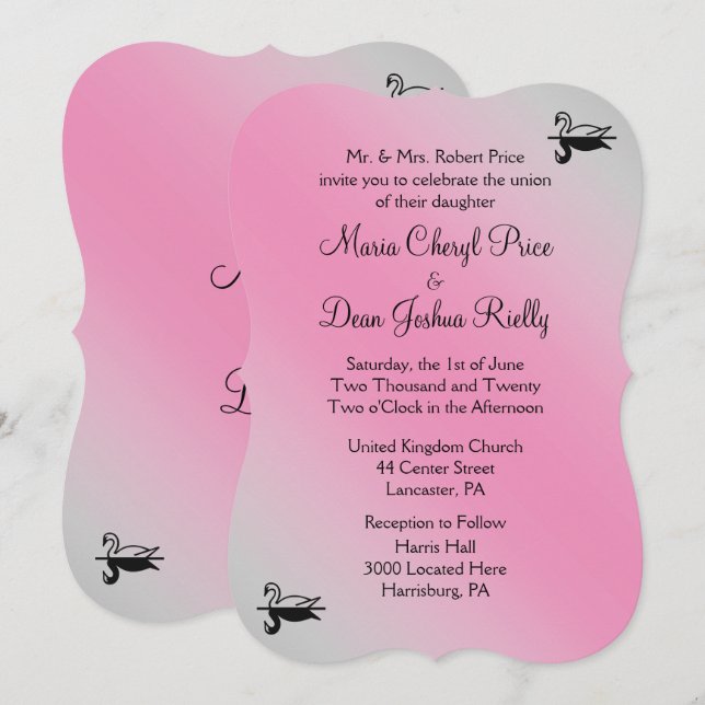 Swan Wedding Einladung 5"x 7" (Vorne/Hinten)