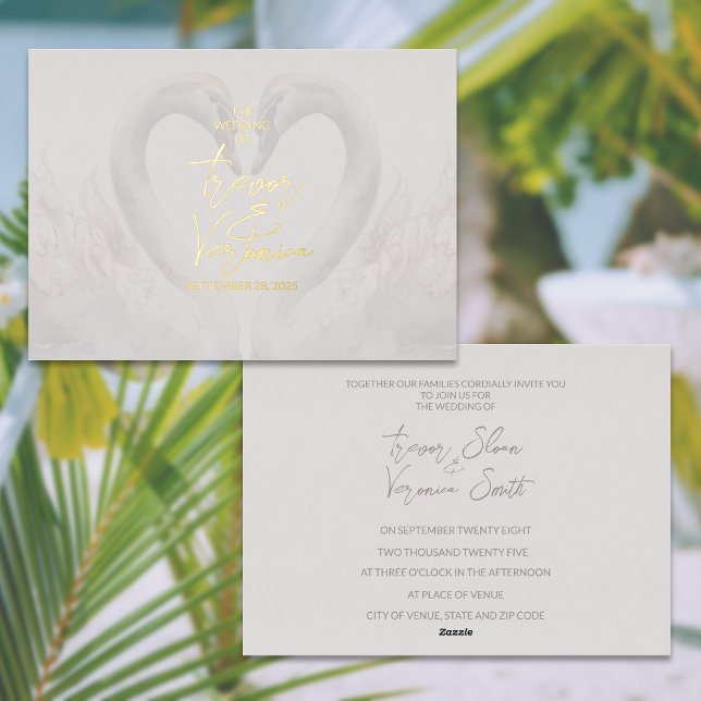 Swan Wedding Folieneinladung (Enhance your wedding invites with real gold foil invitations. Swan design.)