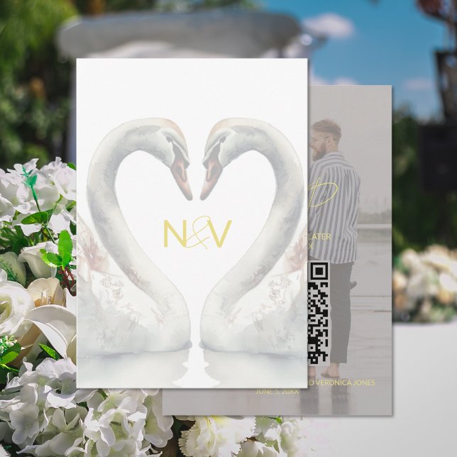 Swan Wedding RSVP QR Code Card Begleitkarte (Swan Wedding RSVP QR Code Card (front and back))