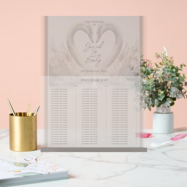 Swan Wedding Seating Chart Akryllisches Zeichen Acrylschild (Hochzeit)