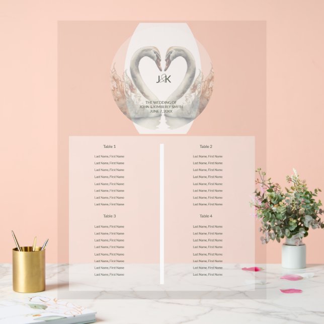 Swan Wedding Seekartenzeichen Acrylschild (Hochzeit)