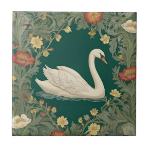 Swan William Morris Stil Rechts gegenüber Aquamari Fliese
