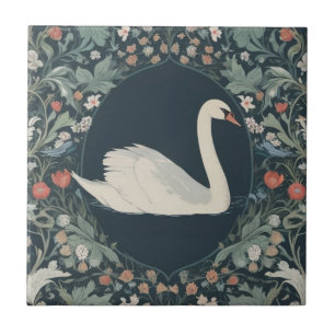 Swan William Morris Stil Rechts gegenüber Floral Fliese