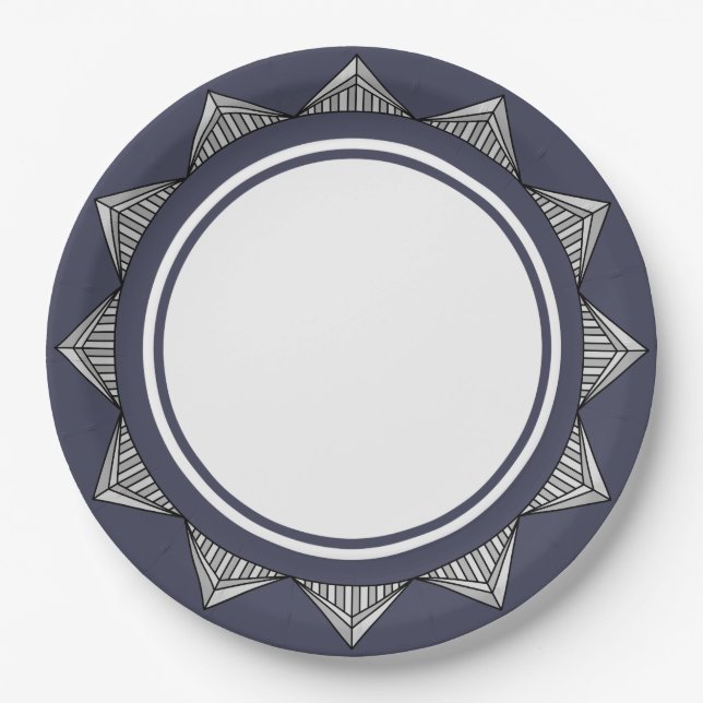 Swanky Art Deco in Blue Paper Plate Pappteller (Vorderseite)