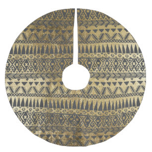 Swanky Imitat-Gold und schwarze Handgezeichneter Polyester Weihnachtsbaumdecke