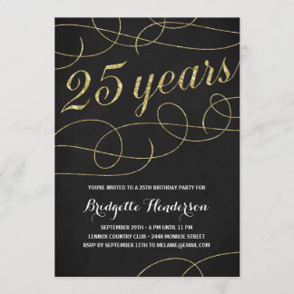 Swanky Imitats Goldener Foil 25. Geburtstag Einladung