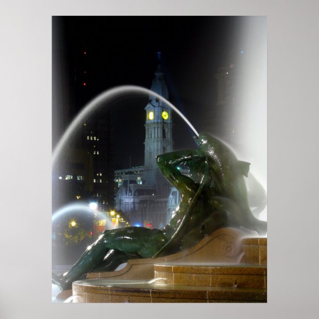 Swann Fountain w/City Hall Print Poster (Vorne)