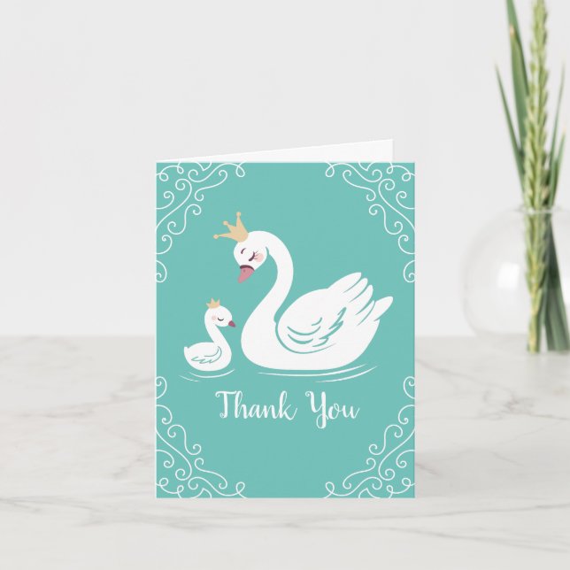 Swans Baby Showbird mit Crown Theme Aquamarin Dankeskarte (Vorderseite)