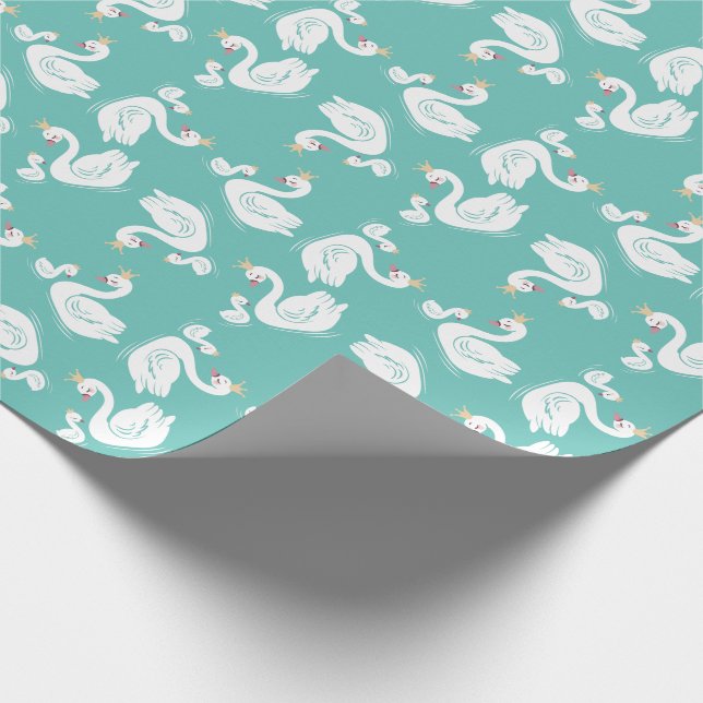 Swans Baby Showbird mit Crown Theme Aquamarin Geschenkpapier (Ecke)