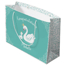 Swans Baby Showbird mit Crown Theme Aquamarin Große Geschenktüte