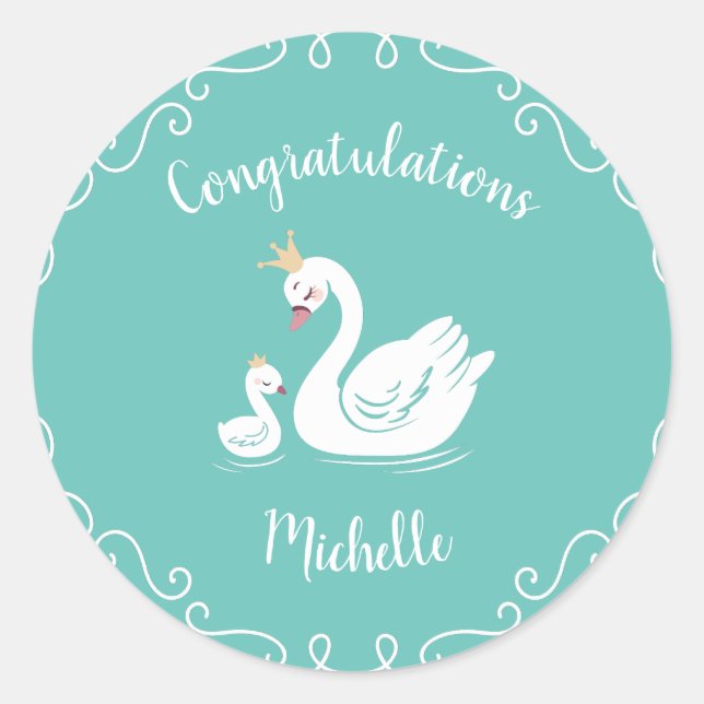Swans Baby Showbird mit Crown Theme Aquamarin Runder Aufkleber (Vorderseite)