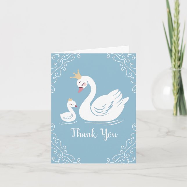 Swans Baby Showbird mit Crown Theme Blue Dankeskarte (Vorderseite)