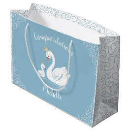 Swans Baby Showbird mit Crown Theme Blue Große Geschenktüte