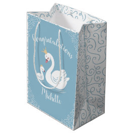 Swans Baby Showbird mit Crown Theme Blue Mittlere Geschenktüte