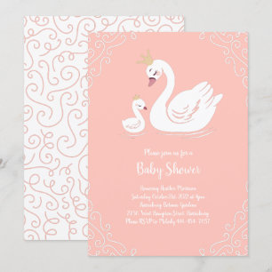 Swans Baby Showbird mit Crown Theme Peach Einladung