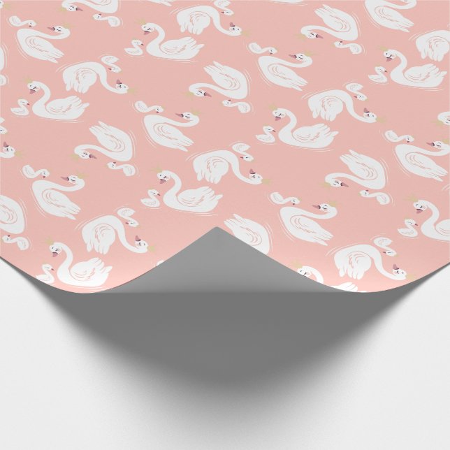 Swans Baby Showbird mit Crown Theme Peach Geschenkpapier (Ecke)