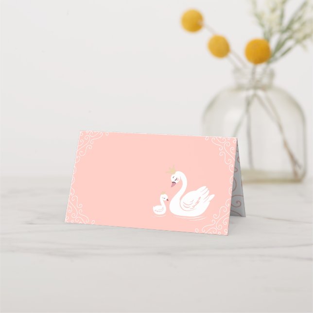 Swans Baby Showbird mit Crown Theme Peach Platzkarte (Vorderseite)