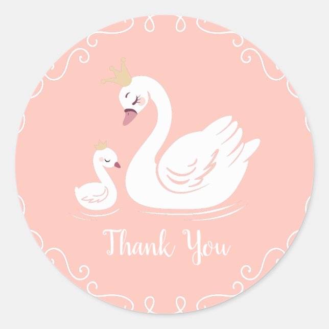 Swans Baby Showbird mit Crown Theme Peach Runder Aufkleber (Vorderseite)