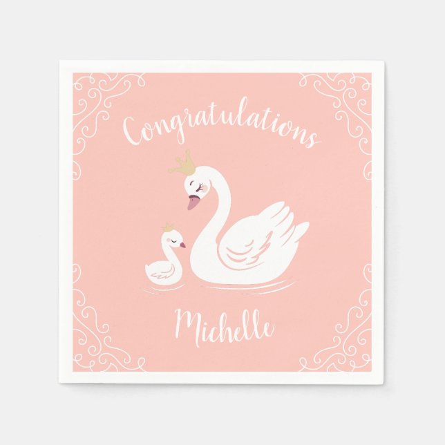 Swans Baby Showbird mit Crown Theme Peach Serviette (Vorderseite)