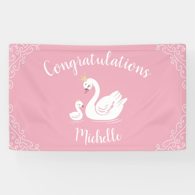 Swans Baby Showbird mit Crown Theme Pink Banner (Horizontal)
