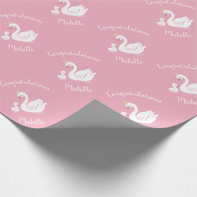 Swans Baby Showbird mit Crown Theme Pink Geschenkpapier (Ecke)