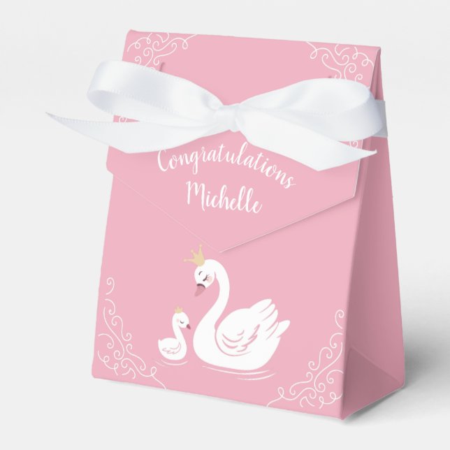 Swans Baby Showbird mit Crown Theme Pink Geschenkschachtel (Vorderseite)