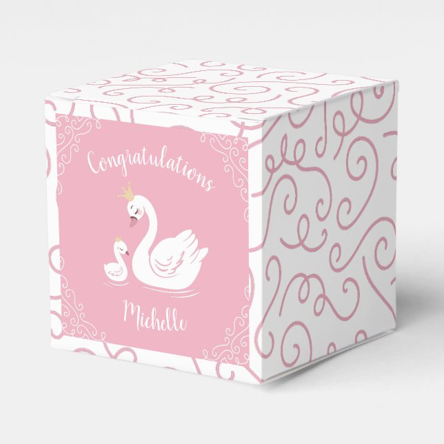 Swans Baby Showbird mit Crown Theme Pink Geschenkschachtel (Vorderseite)