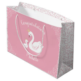 Swans Baby Showbird mit Crown Theme Pink Große Geschenktüte