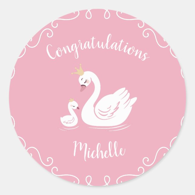 Swans Baby Showbird mit Crown Theme Pink Runder Aufkleber (Vorderseite)