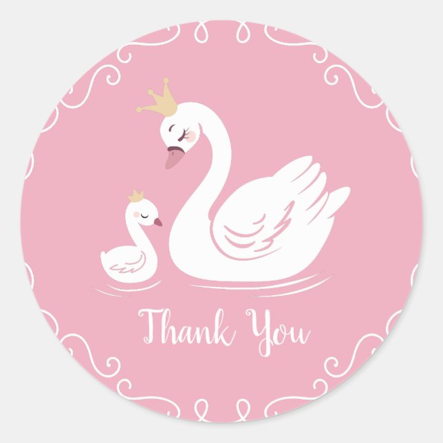 Swans Baby Showbird mit Crown Theme Pink Runder Aufkleber (Vorderseite)
