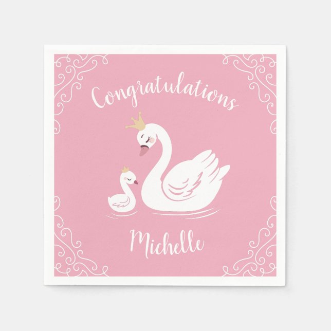 Swans Baby Showbird mit Crown Theme Pink Serviette (Vorderseite)