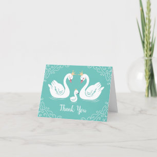 Swans Baby Shower Bird mit Crown Co-Ed Aquamarin Dankeskarte