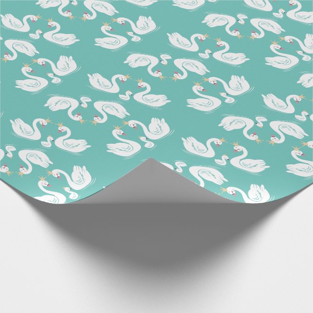 Swans Baby Shower Bird mit Crown Co-Ed Aquamarin Geschenkpapier (Ecke)