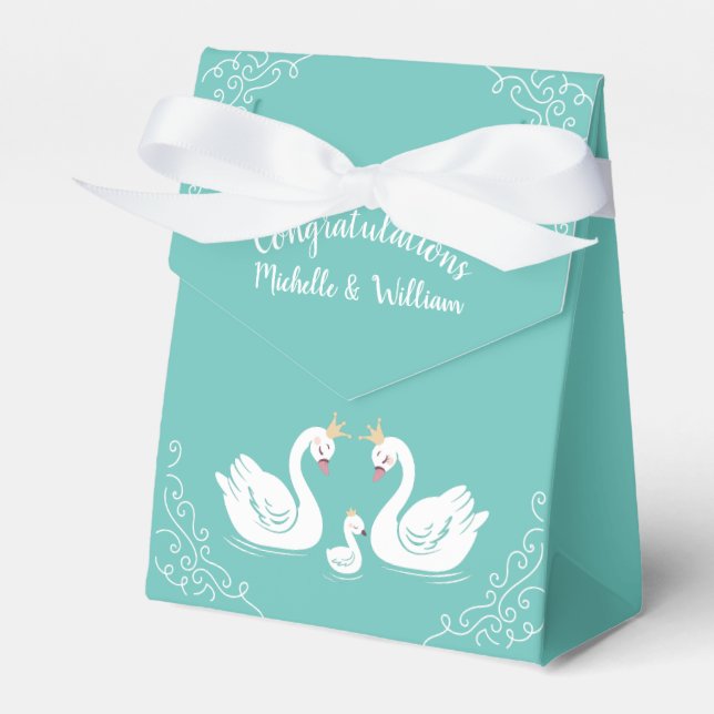Swans Baby Shower Bird mit Crown Co-Ed Aquamarin Geschenkschachtel (Vorderseite)