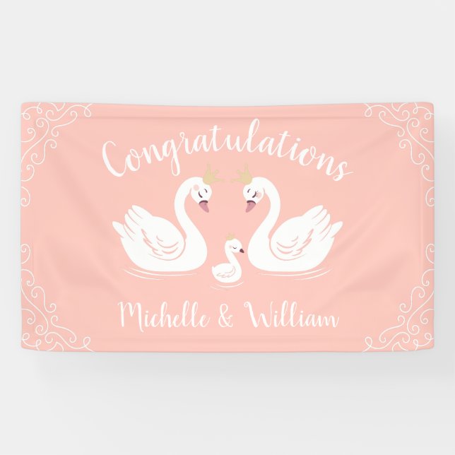 Swans Baby Shower Bird mit Crown Co-Ed Peach Banner (Horizontal)