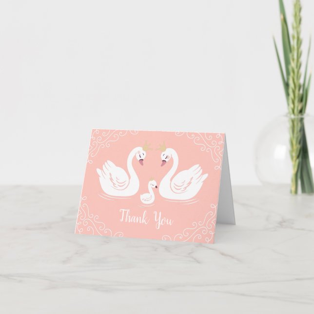 Swans Baby Shower Bird mit Crown Co-Ed Peach Dankeskarte (Vorderseite)