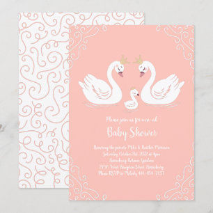 Swans Baby Shower Bird mit Crown Co-Ed Peach Einladung