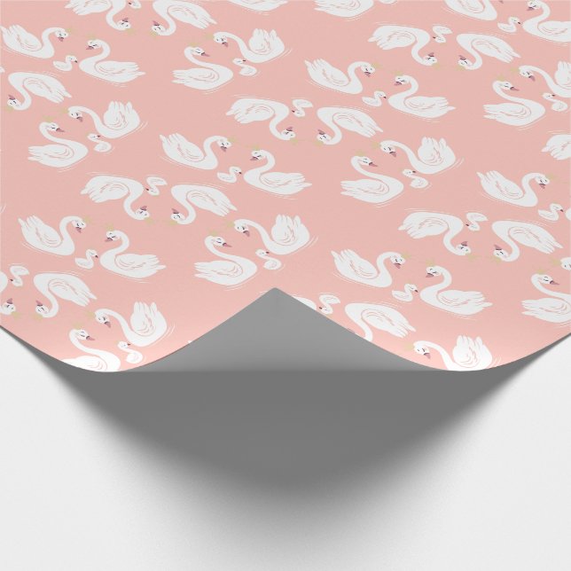 Swans Baby Shower Bird mit Crown Co-Ed Peach Geschenkpapier (Ecke)