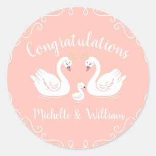 Swans Baby Shower Bird mit Crown Co-Ed Peach Runder Aufkleber