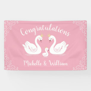 Swans Baby Shower Bird mit Crown Co-Ed Pink Banner
