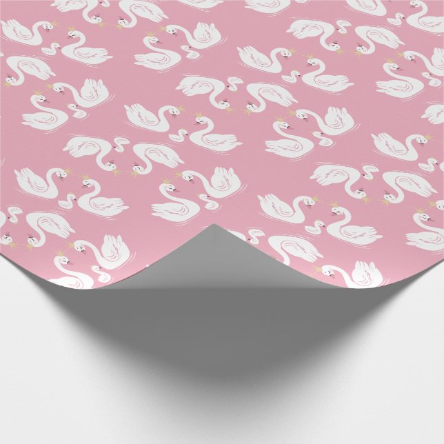 Swans Baby Shower Bird mit Crown Co-Ed Pink Geschenkpapier (Ecke)