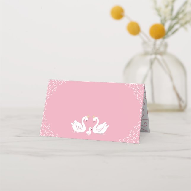 Swans Baby Shower Bird mit Crown Co-Ed Pink Platzkarte (Vorderseite)